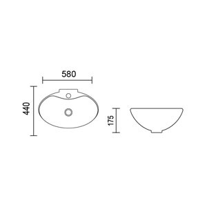 כיור מונח אובלי לאמבטיה גפן 580X440X175 לבן + חור לברז